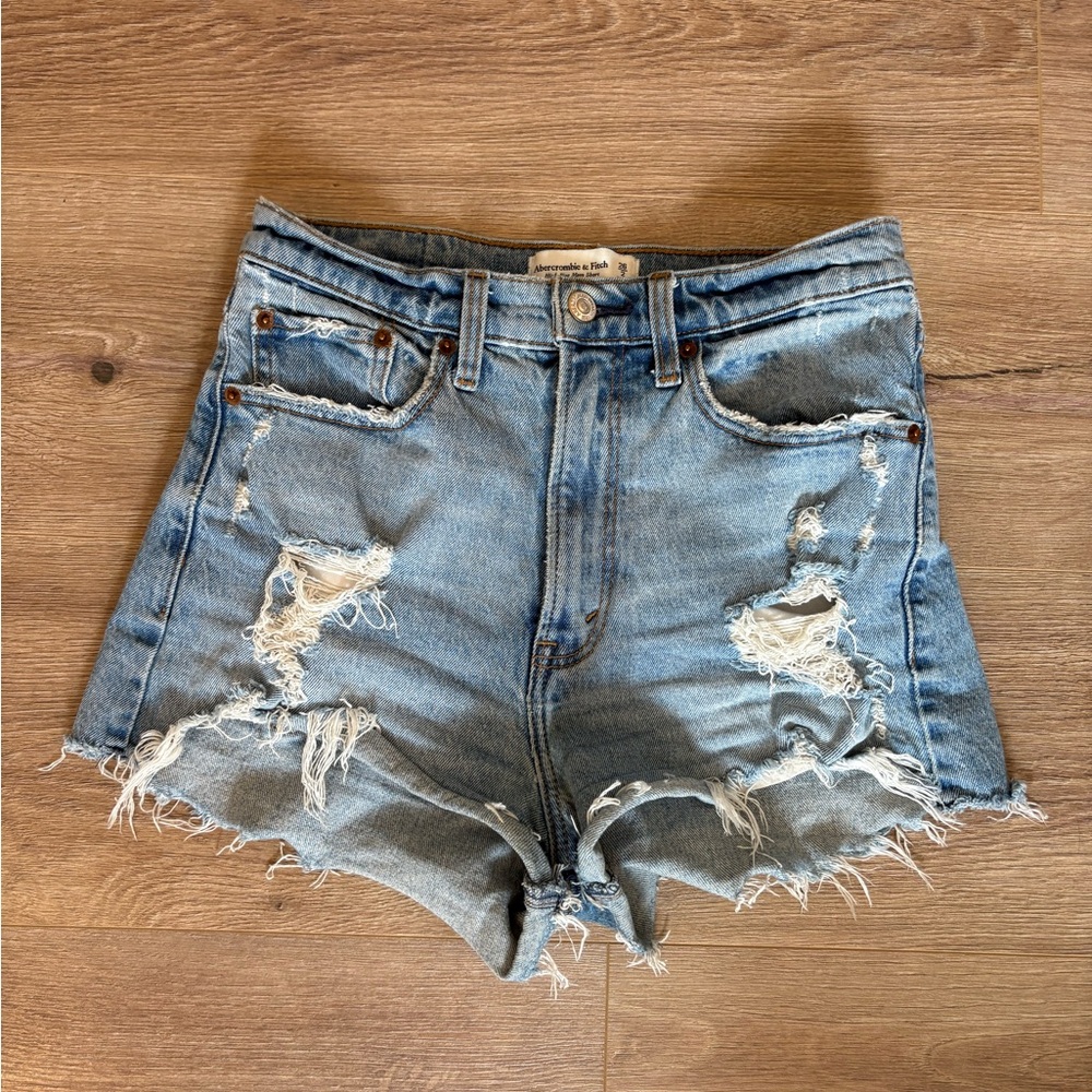 Abercrombie & Fitch Light Blue Distressed Denim Shorts
